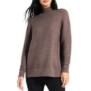 Nic + Zoe Textured Knit Stripe Taupe Brown Cozy Tunic Sweater Medium Minimalist